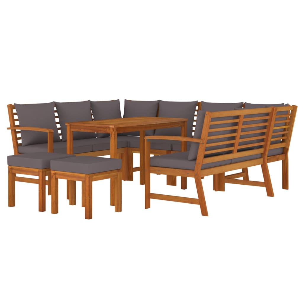 vidaXL 9 Piece Patio Dining Set with Cushions Solid Wood Acacia