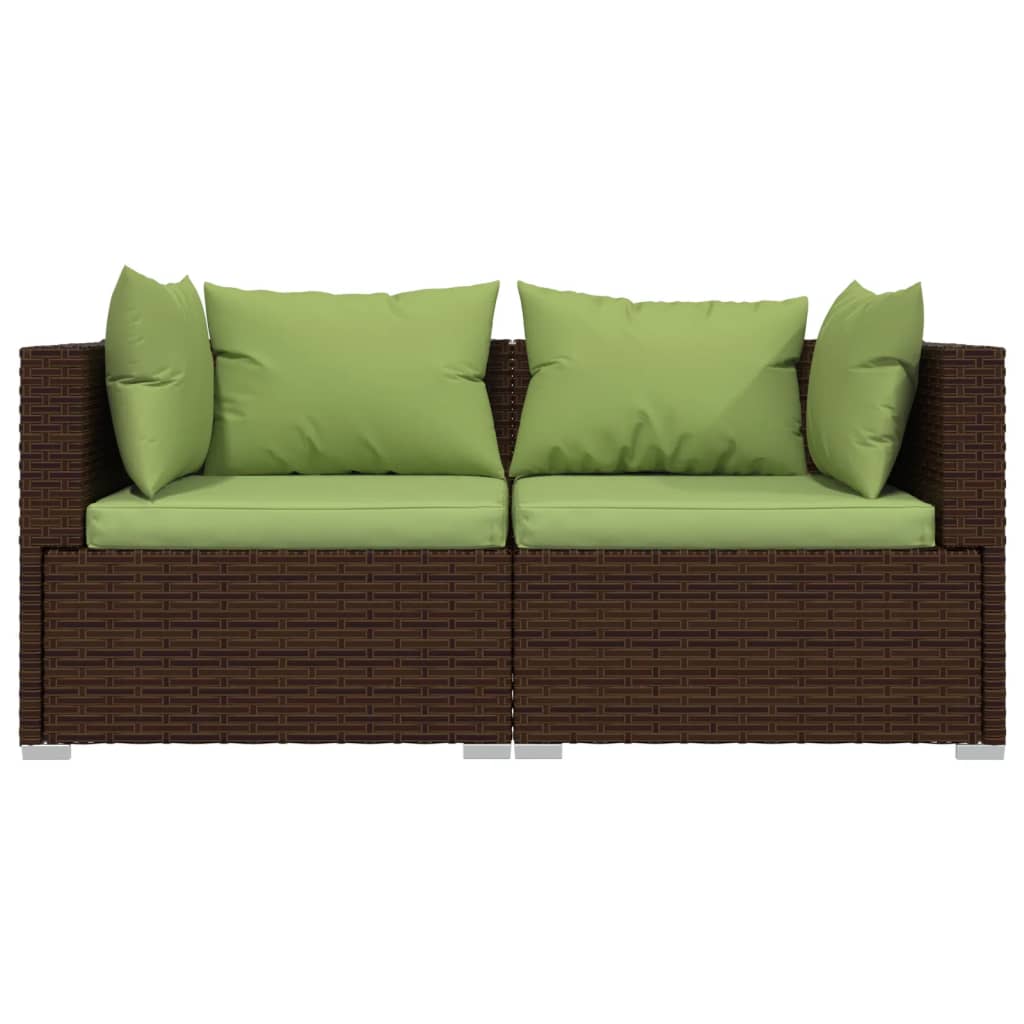 vidaXL Patio Loveseat with Cushions Brown Poly Rattan