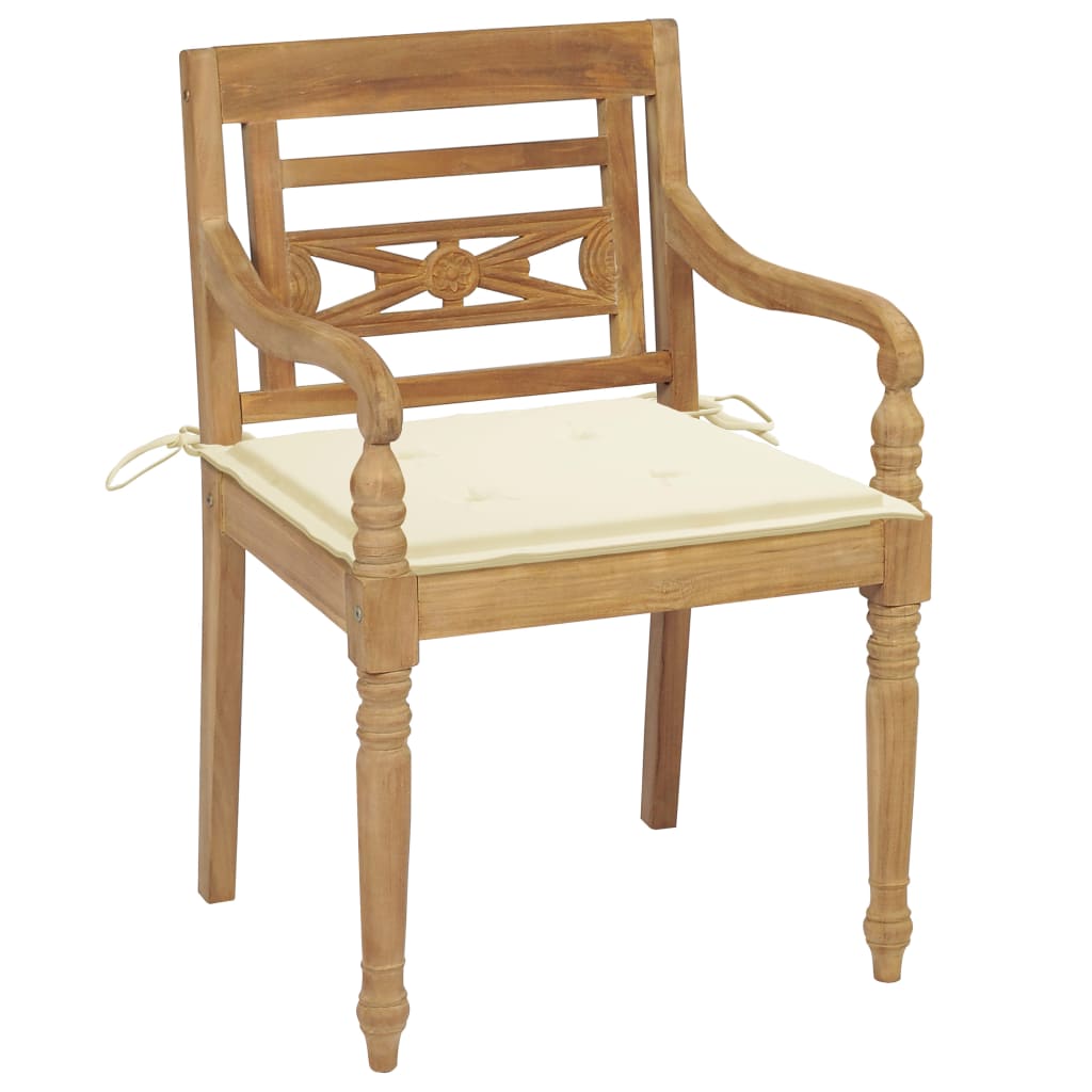 vidaXL Batavia Chairs 2 pcs with Cream Cushions Solid Teak Wood