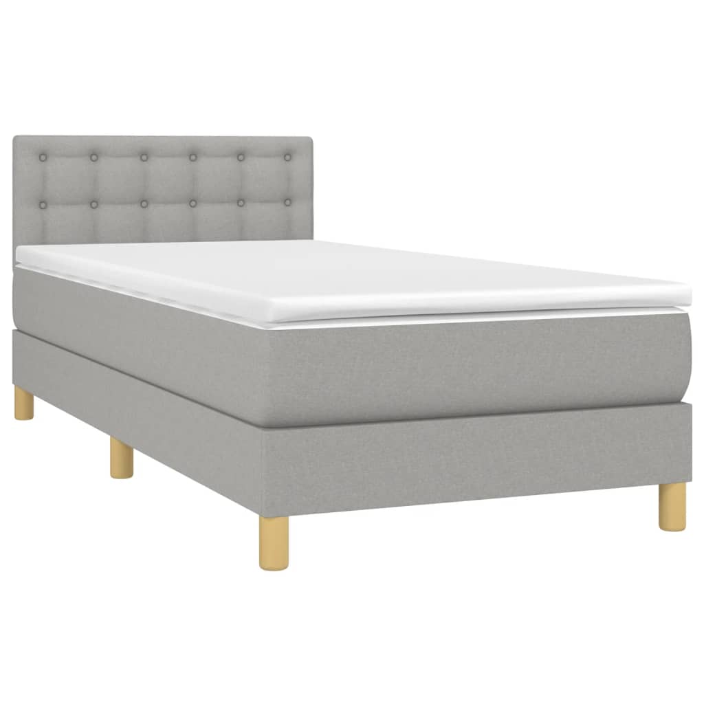 vidaXL Box Spring Bed with Mattress&LED Light Gray Twin XL Fabric