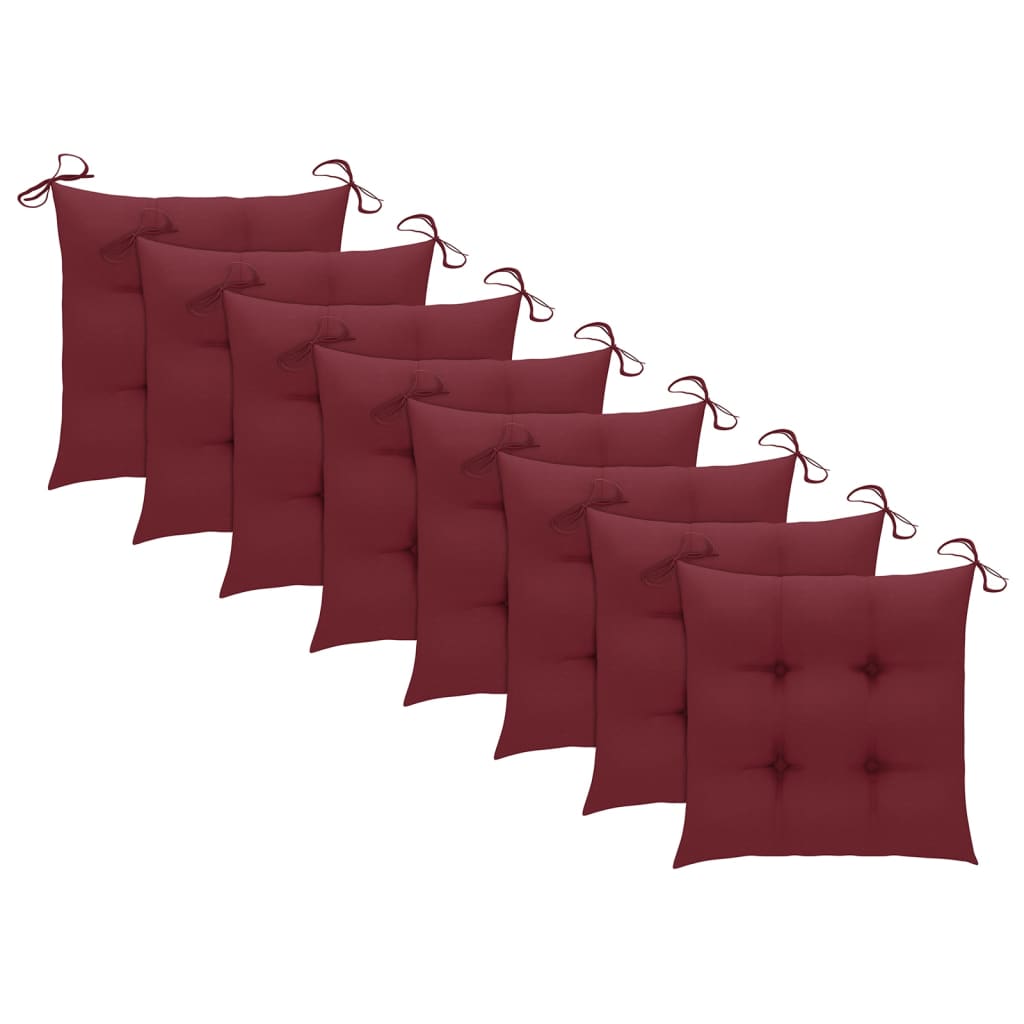 vidaXL Patio Chairs 8 pcs with Wine Red Cushions Solid Teak Wood