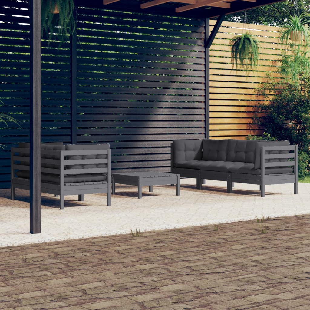 vidaXL 6 Piece Patio Lounge Set with Anthracite Cushions Pinewood