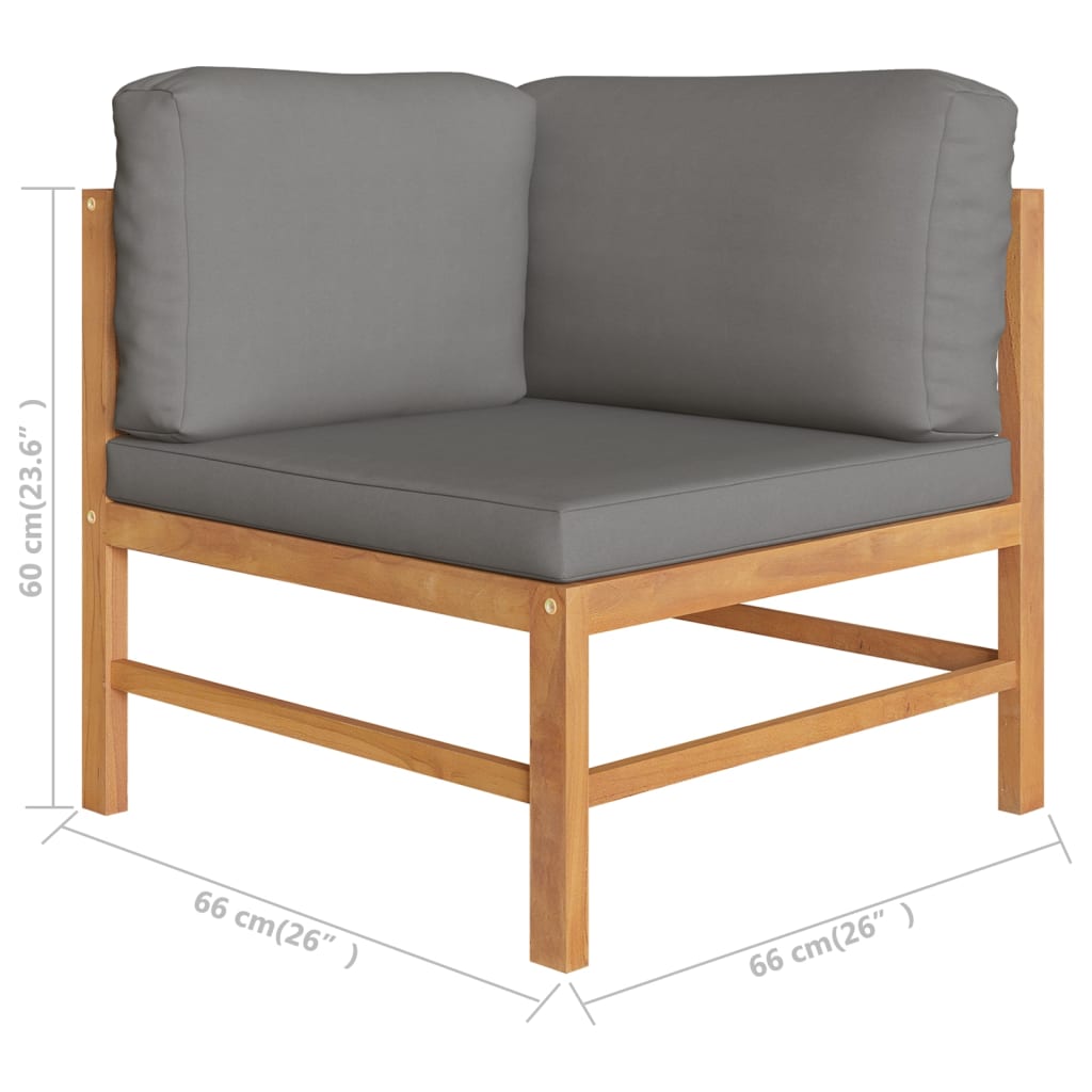 vidaXL 3-Seater Patio Sofa with Gray Cushions Solid Teak Wood