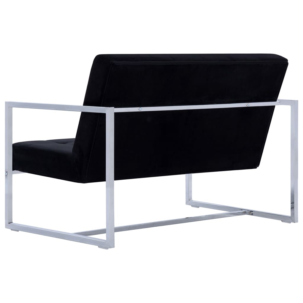 vidaXL 2-Seater Sofa with Armrests Black Chrome and Velvet