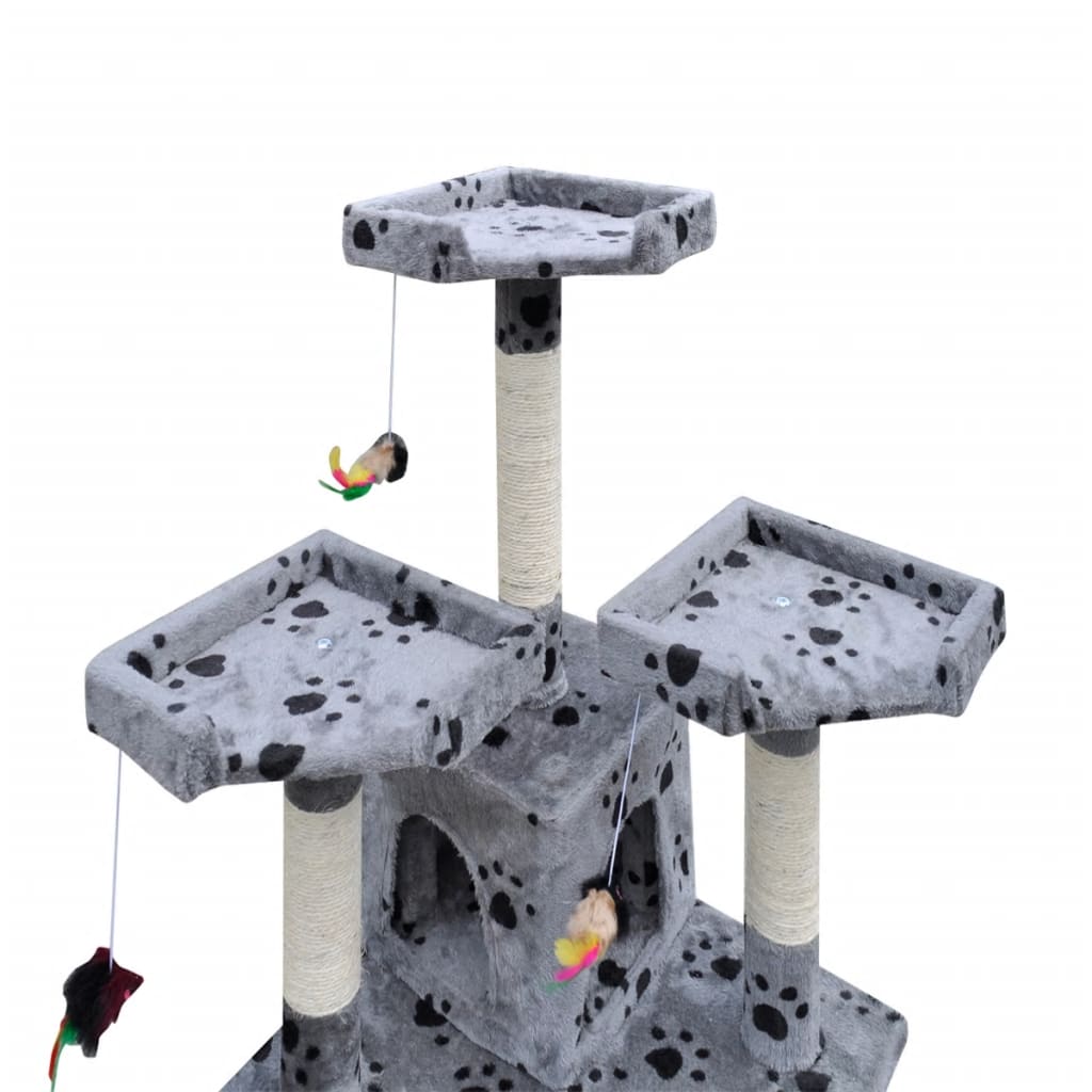 Cat Tree Scratching Post 67" 2 Condos Gray with Paw Prints