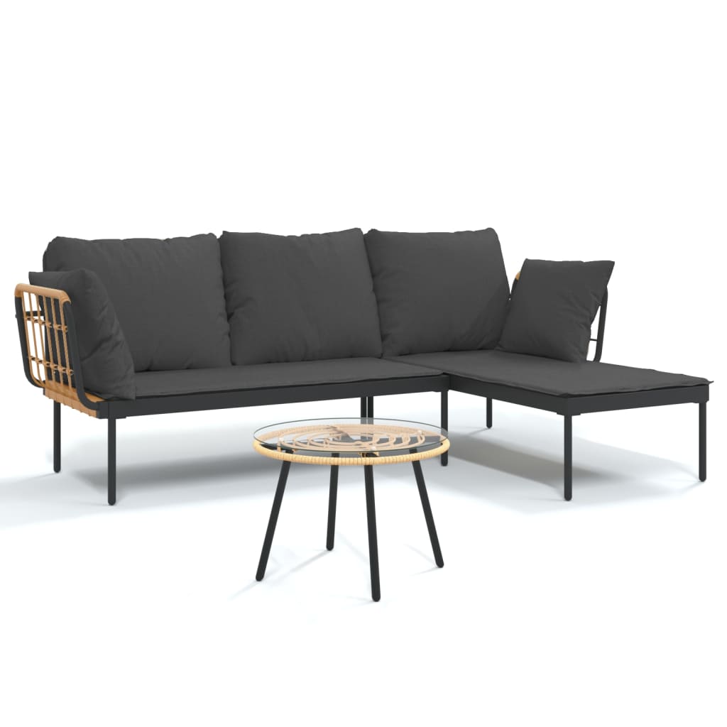 vidaXL 3 Piece Patio Lounge Set with Dark Gray Cushions Poly Rattan