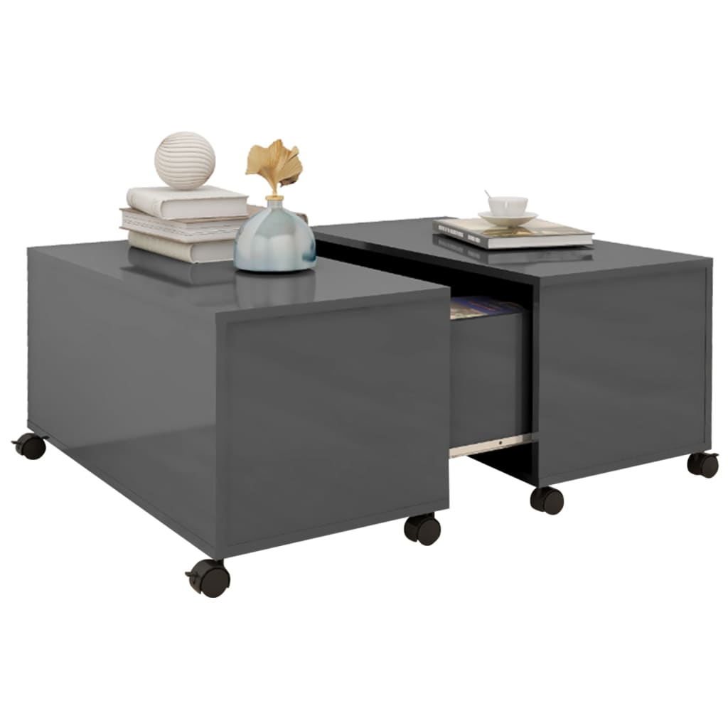 vidaXL Coffee Table High Gloss Gray 29.5"x29.5"x15" Engineered Wood