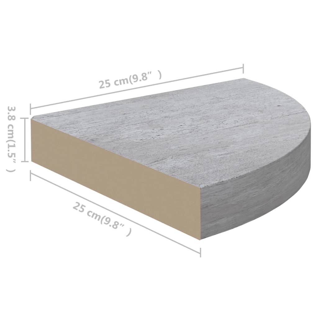 vidaXL Wall Corner Shelf Concrete Gray 9.8"x9.8"x1.4" MDF