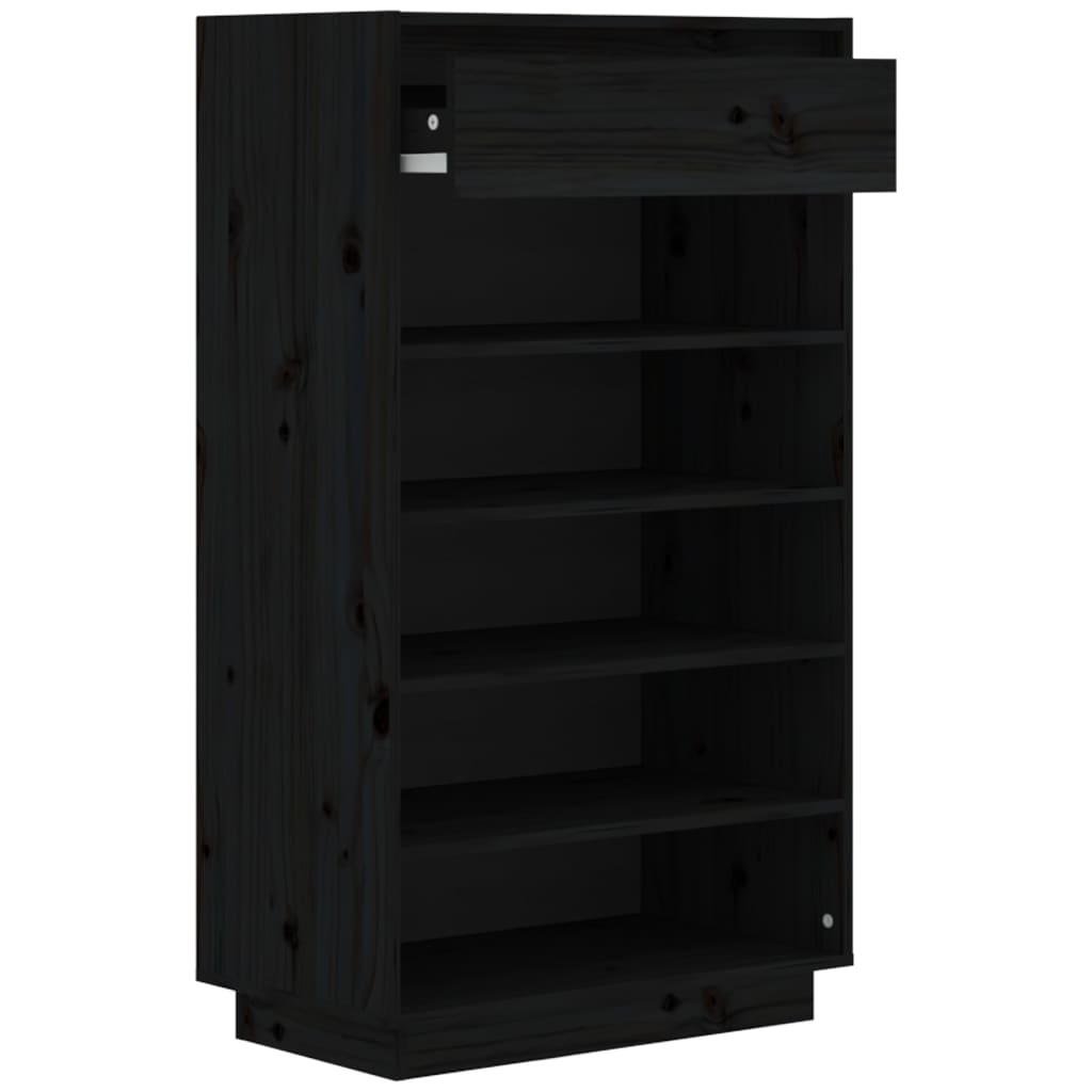 vidaXL Shoe Cabinet Black 23.6"x13.4"x41.3" Solid Wood Pine