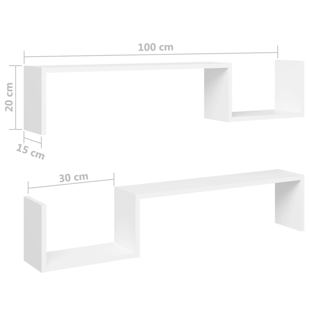 vidaXL Wall Shelves 2 pcs White 39.4"x5.9"x7.9" Engineered Wood
