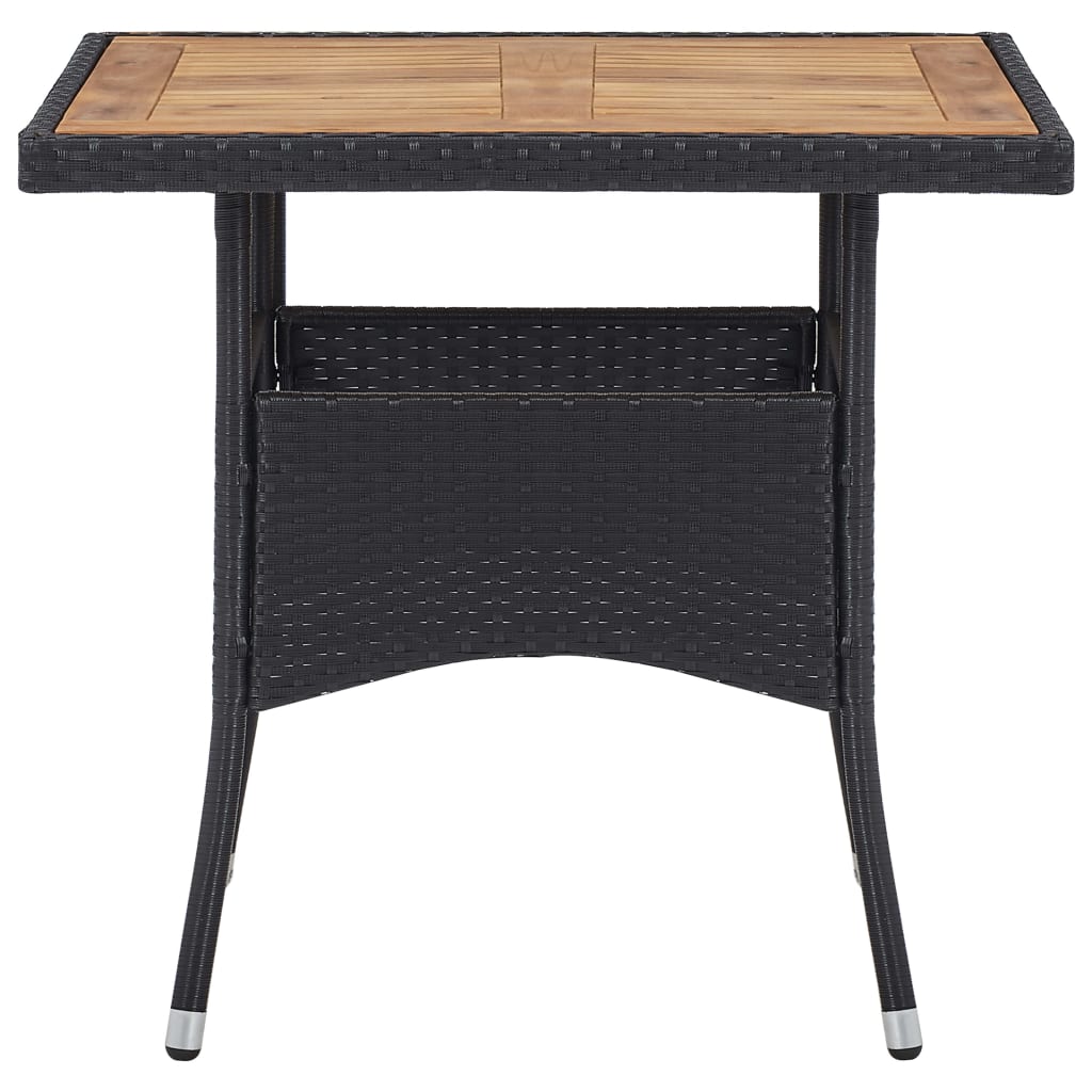 vidaXL Patio Dining Table Black Poly Rattan and Solid Acacia Wood