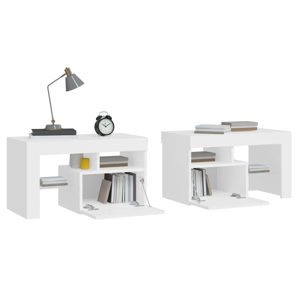 vidaXL Bedside Cabinets 2 pcs with LED Lights White 27.6"x14.4"x15.7"