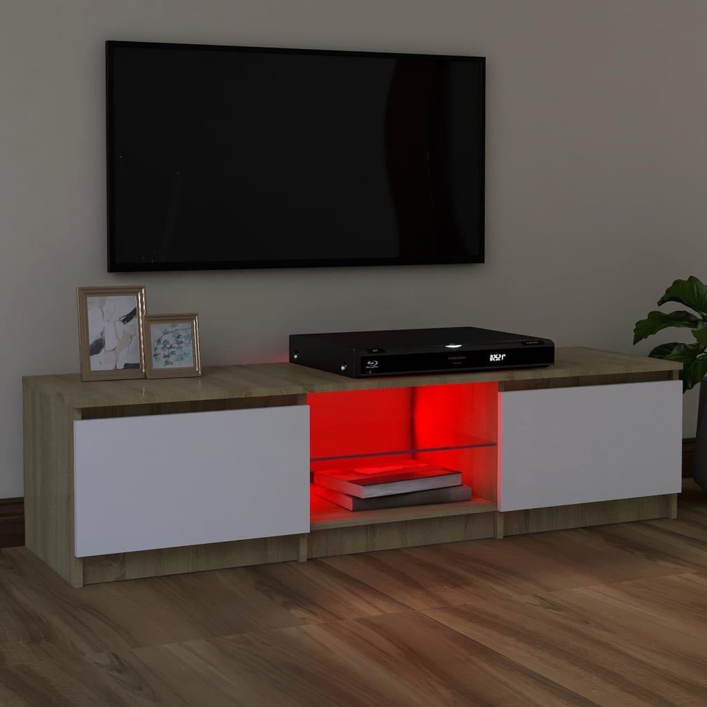 vidaXL TV Cabinet with LED Lights White and Sonoma Oak 47.2"x11.8"x14"
