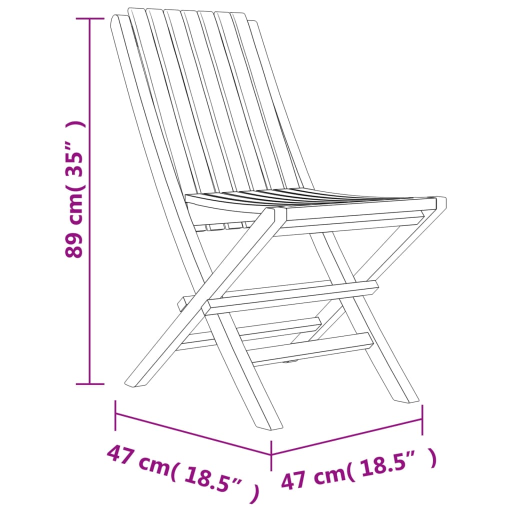 vidaXL Folding Patio Chairs 8 pcs 18.5"x18.5"x35" Solid Wood Teak
