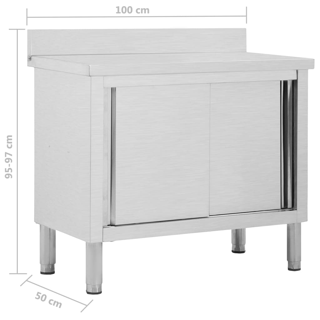 vidaXL Work Table with Sliding Doors 39.4"x19.7"x(37.4"-38.2") Stainless Steel