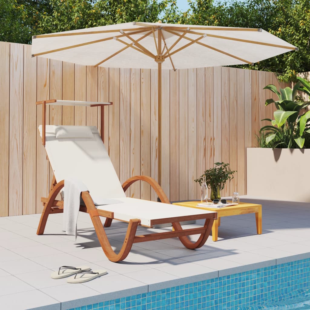 vidaXL Sun Lounger with Canopy White Textilene and Solid Wood Poplar