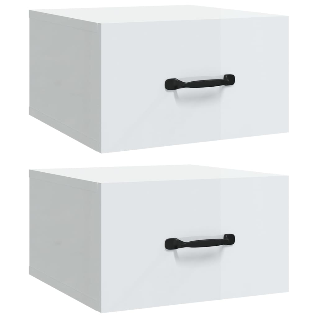 vidaXL Wall-mounted Bedside Cabinets 2 pcs 13.8"x13.8"x7.9" High Gloss White