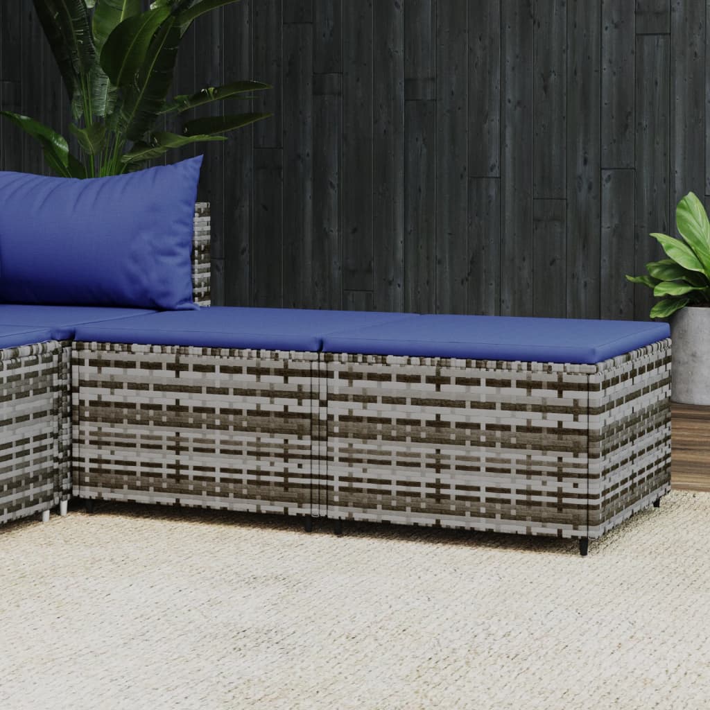 vidaXL Patio Footrests with Cushions 2 pcs Gray Poly Rattan