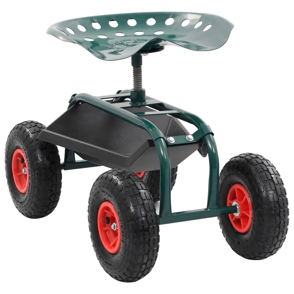 vidaXL Rolling Garden Cart with Tool Tray Green 30.7"x17.5"x33.1"
