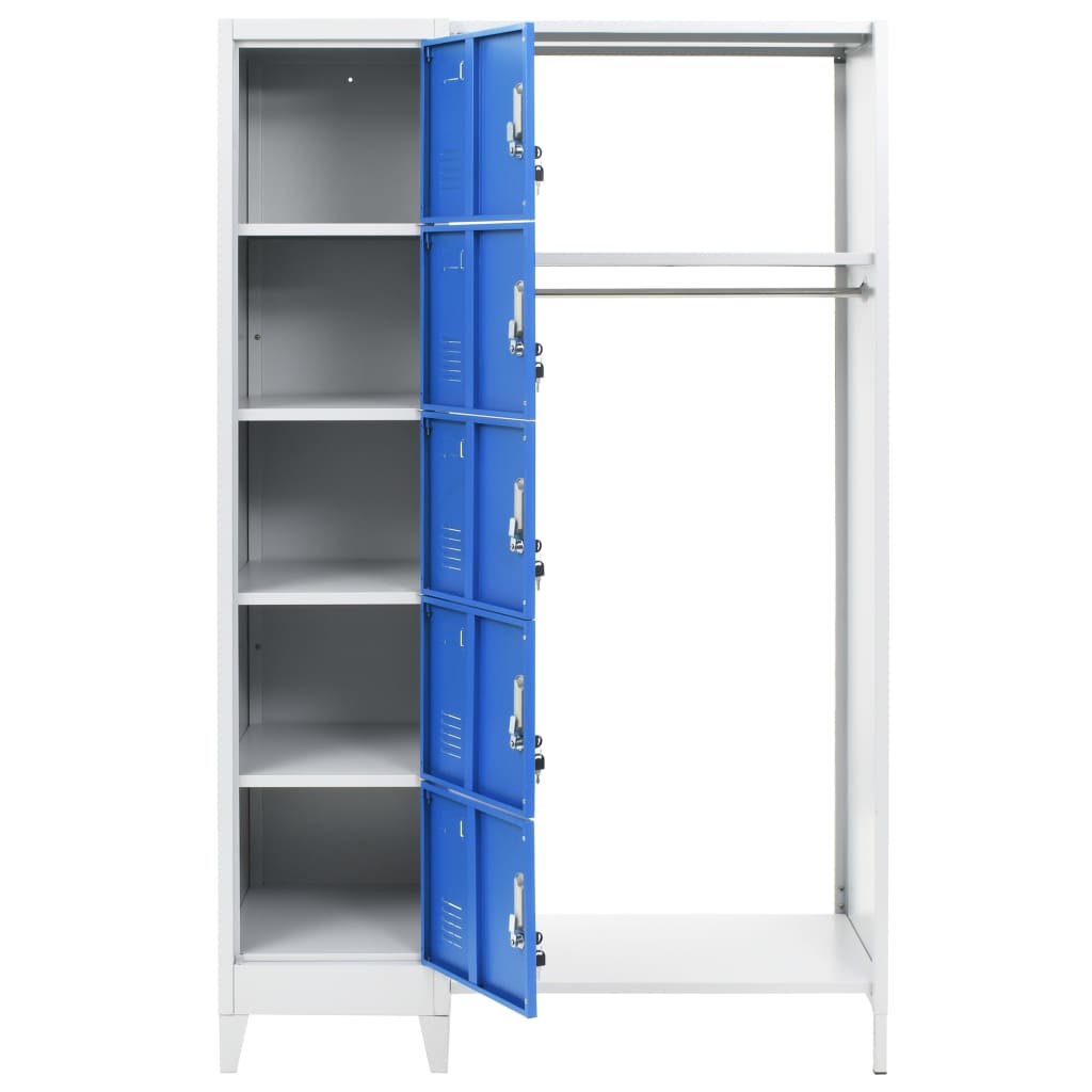 vidaXL Locker Cabinet with Coat Rack Blue and Gray 43.3"x17.7"x70.9" Metal