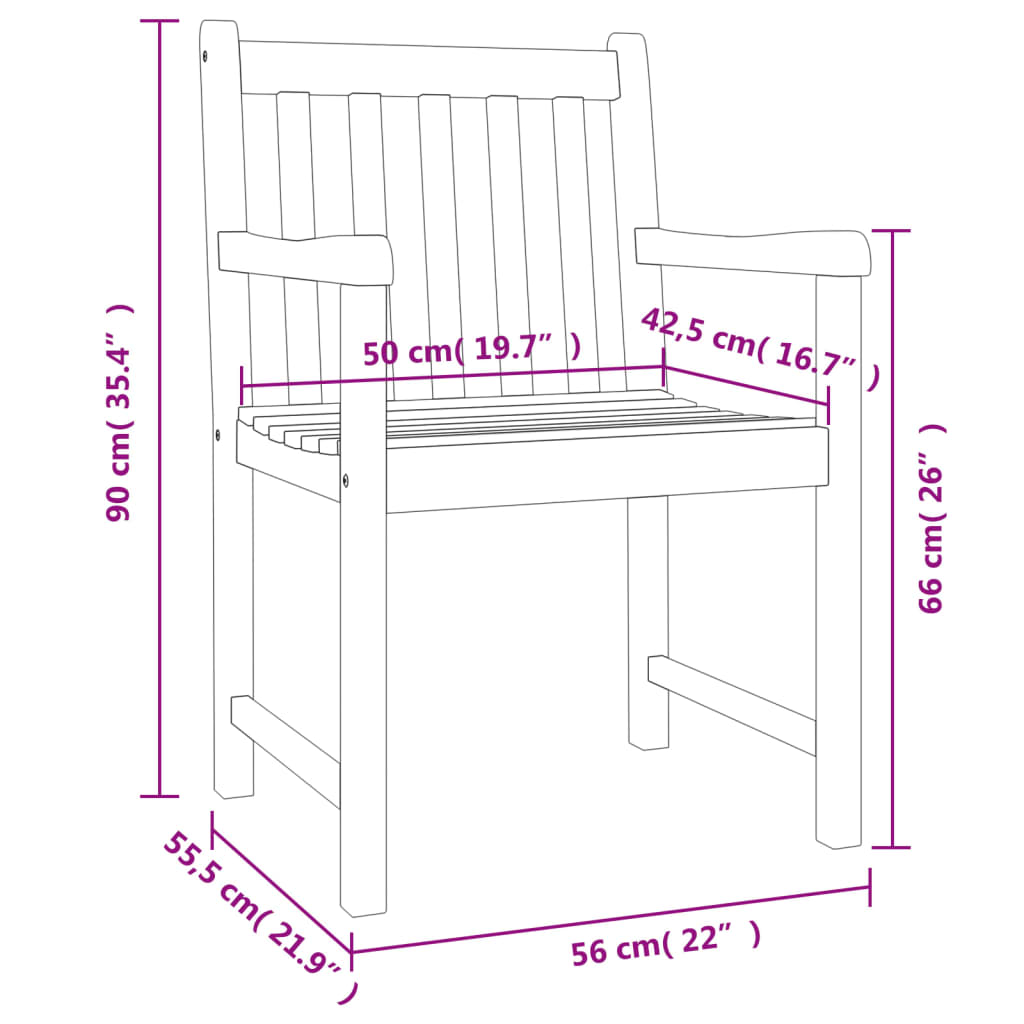 vidaXL Patio Chairs 6 pcs 22"x21.9"x35.4" Solid Wood Acacia