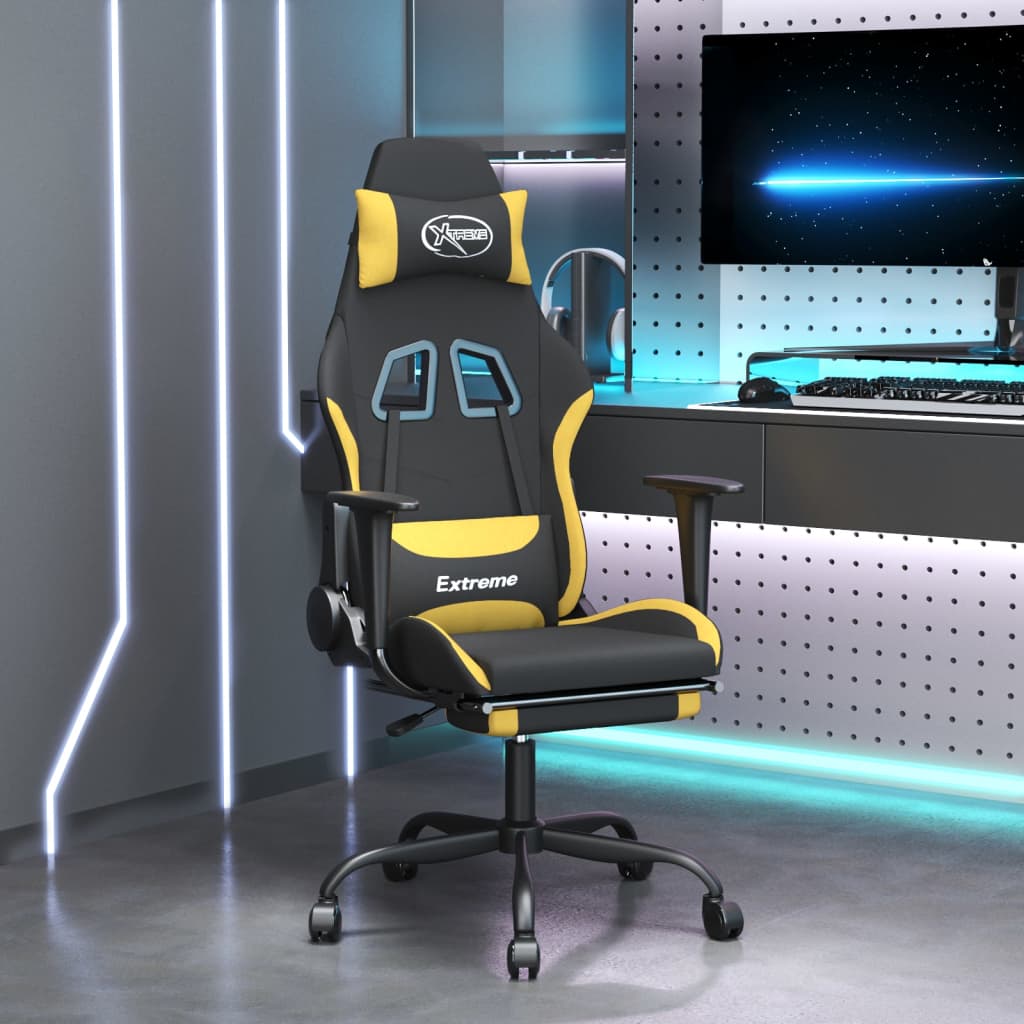 vidaXL Gaming Chair with Footrest Black and Yellow Fabric