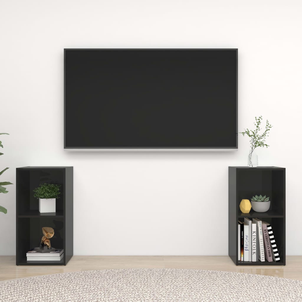 vidaXL TV Cabinets 2 pcs High Gloss Black 28.3"x13.8"x14.4" Engineered Wood