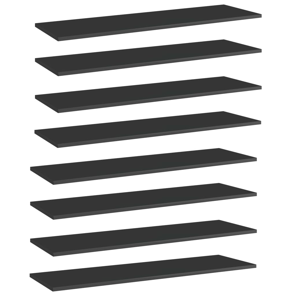 vidaXL Bookshelf Boards 8 pcs High Gloss Black 39.4"x11.8"x0.6" Chipboard