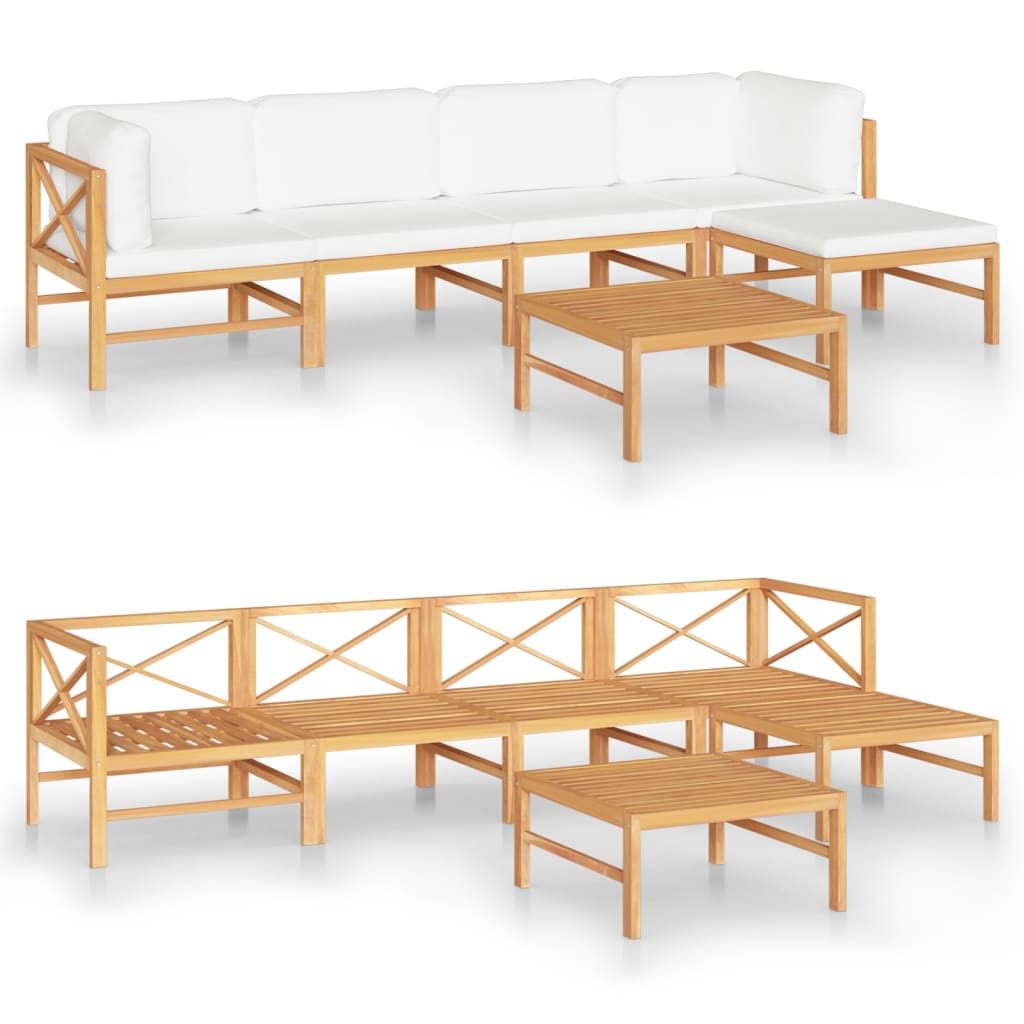 vidaXL 6 Piece Patio Lounge Set with Cream Cushions Solid Teak Wood