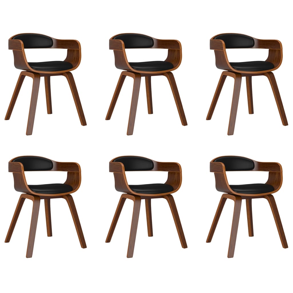 vidaXL Dining Chair 6 pcs Black Bentwood and Faux Leather