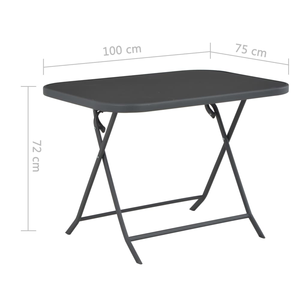 vidaXL Folding Patio Table Gray 39.4" x 29.5" x 28.3" Glass and Steel
