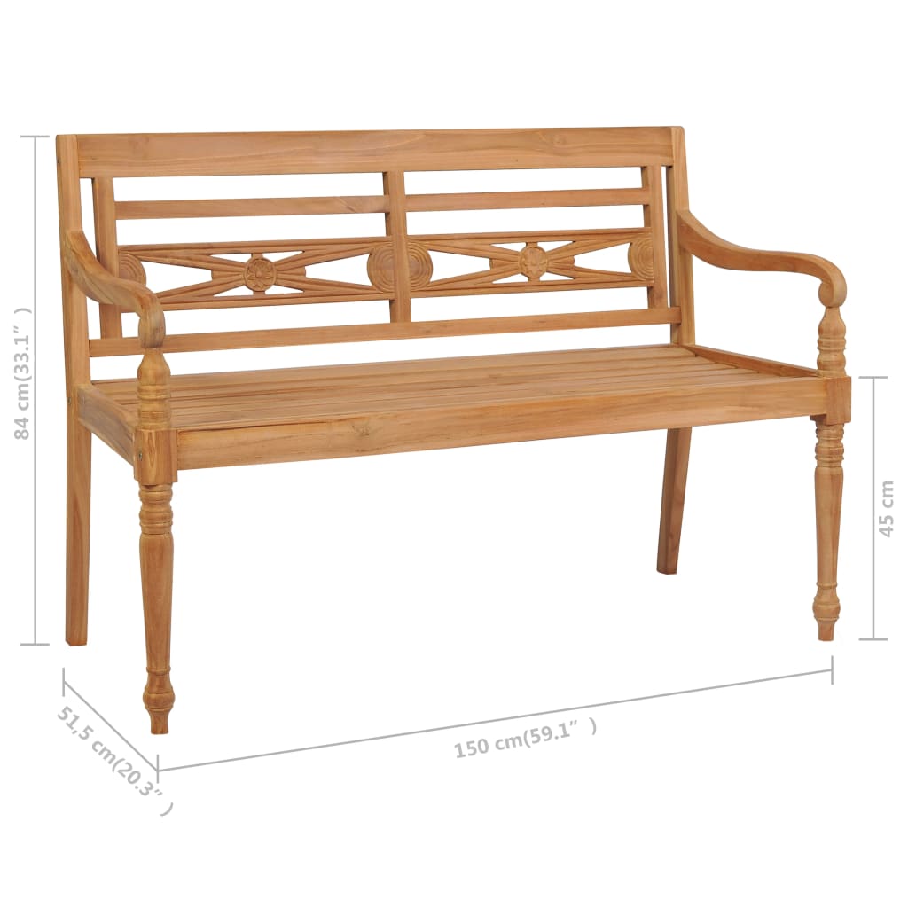 vidaXL Batavia Bench with Taupe Cushion 59" Solid Teak Wood