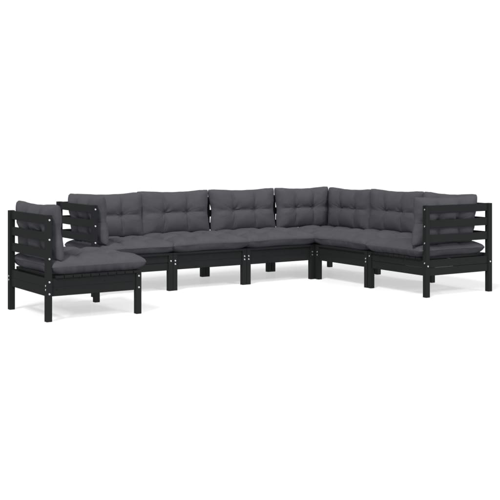 vidaXL 7 Piece Patio Lounge Set with Cushions Black Solid Pinewood