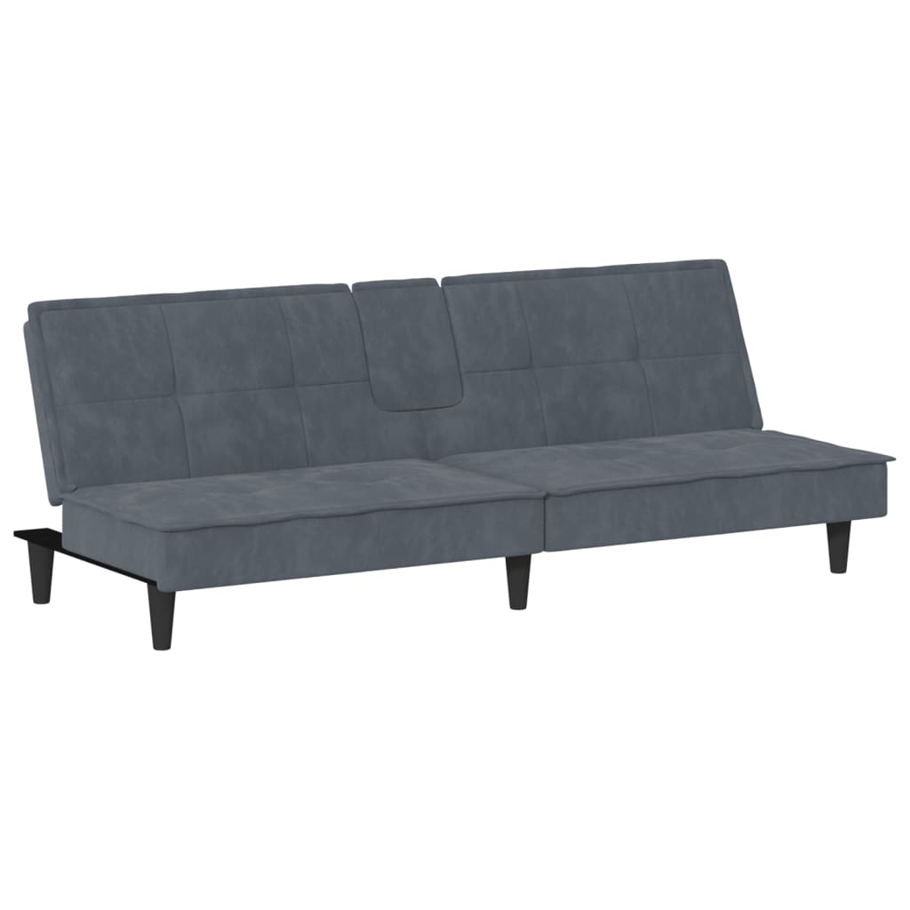 vidaXL Sofa Bed with Cup Holders Dark Gray Velvet