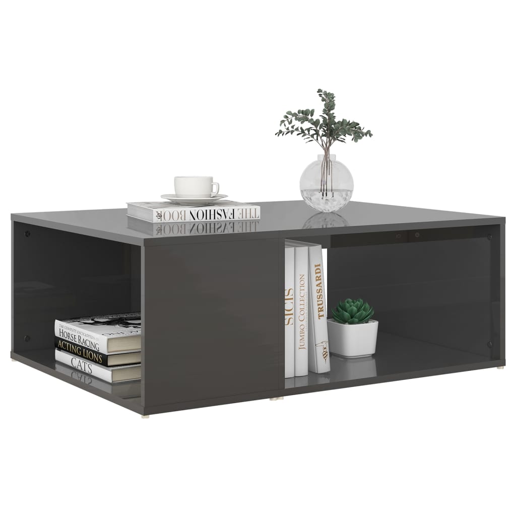 vidaXL Coffee Table High Gloss Gray 35.4"x26.4"x13" Engineered Wood
