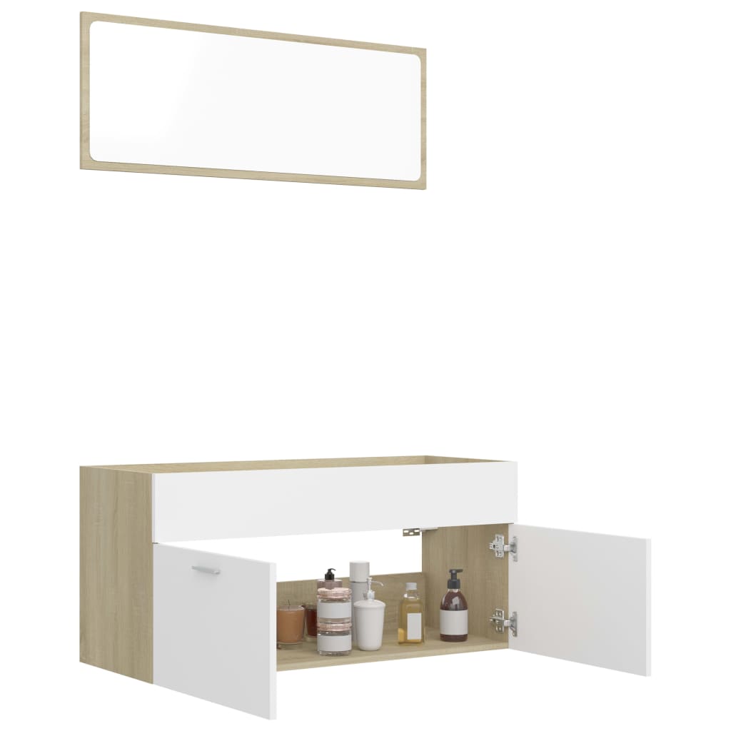 vidaXL 2 Piece Bathroom Furniture Set White and Sonoma Oak Chipboard