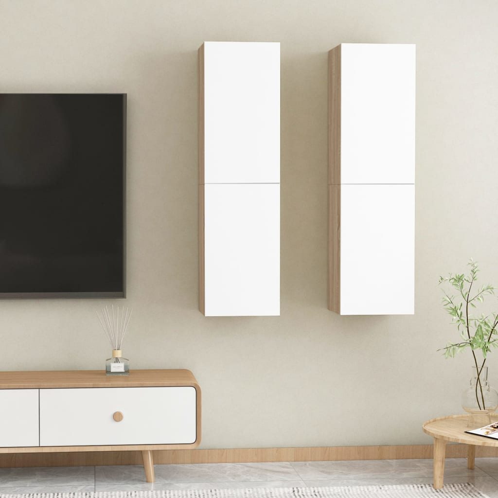 vidaXL TV Cabinets 2 pcs White and Sonoma Oak 12"x11.8"x43.3" Engineered Wood