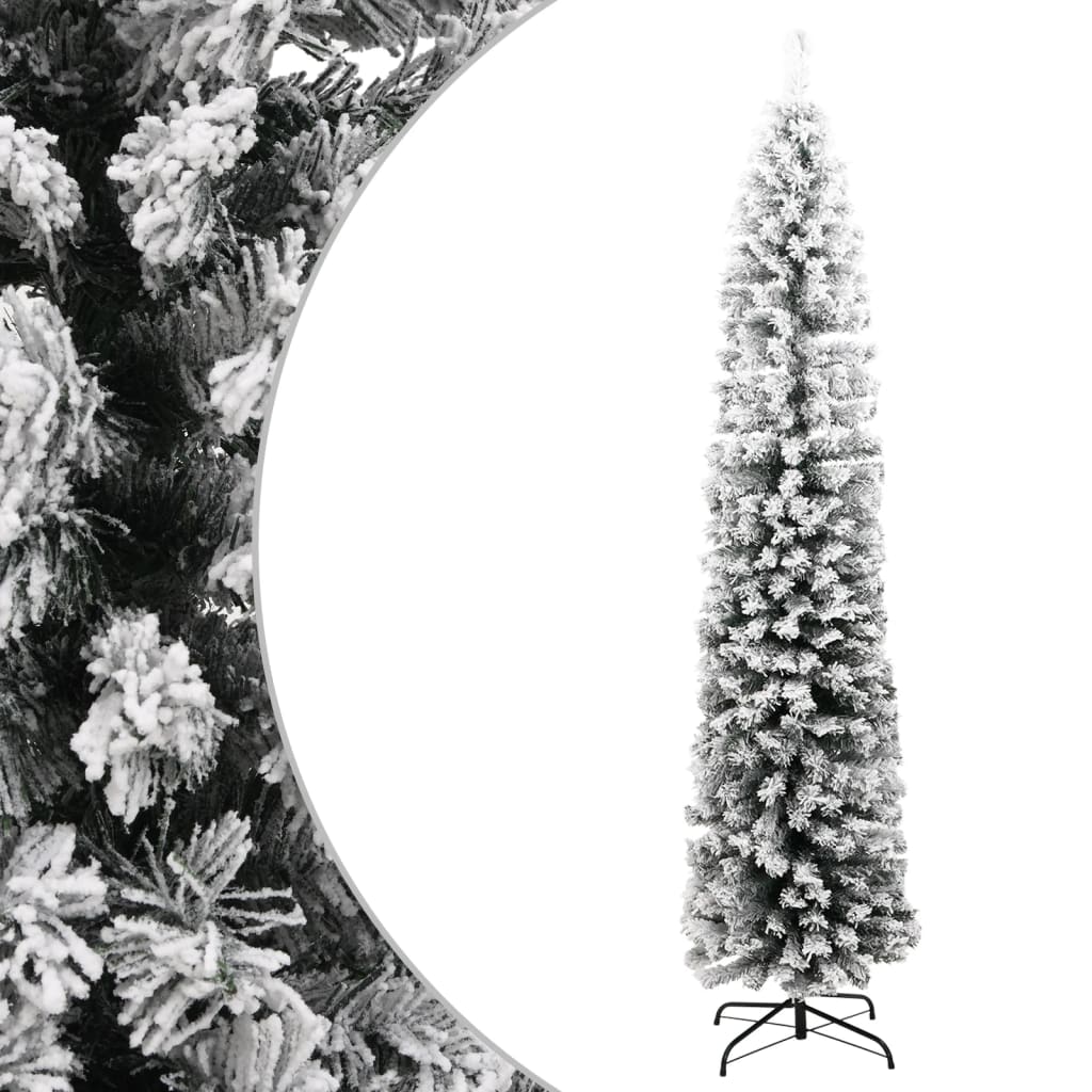 vidaXL Slim Artificial Christmas Tree with Flocked Snow Green 6 ft PVC