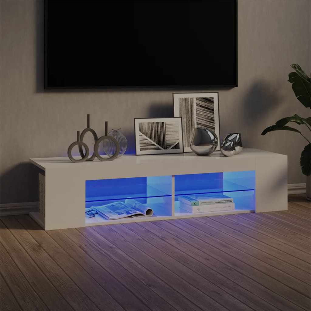 vidaXL TV Cabinet with LED Lights High Gloss White 53.1"x15.4"x11.8"