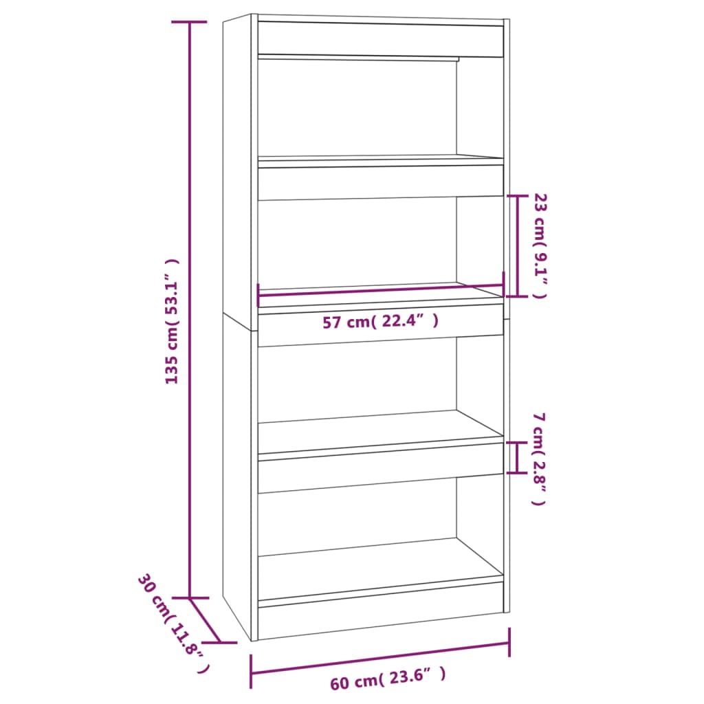 vidaXL Book Cabinet/Room Divider Brown Oak 23.6"x11.8"x53.1" Engineered Wood