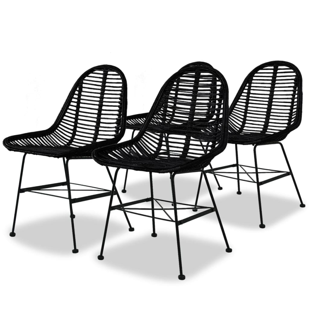 vidaXL Dining Chairs 4 pcs Black Natural Rattan