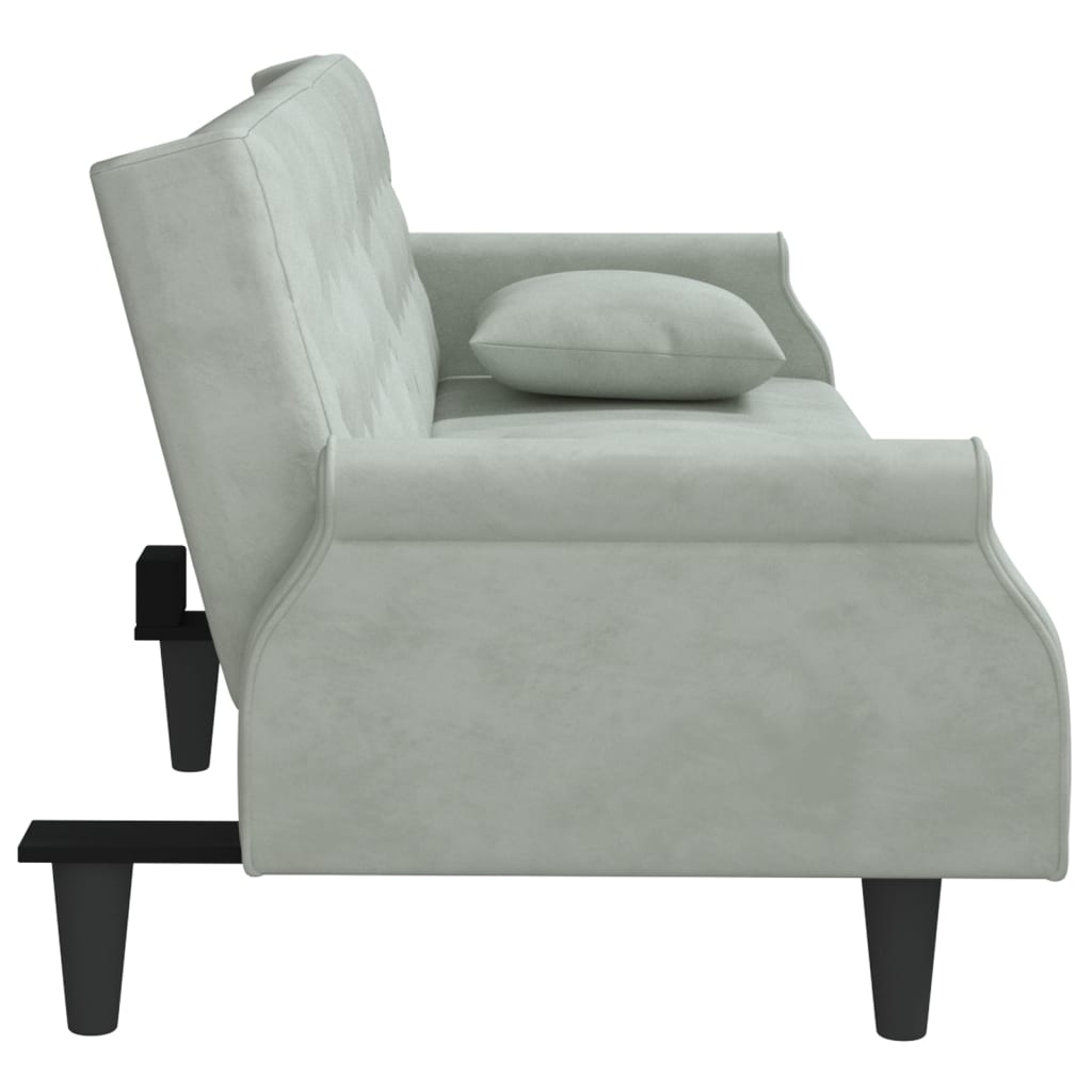 vidaXL Sofa Bed with Armrests Light Gray Velvet