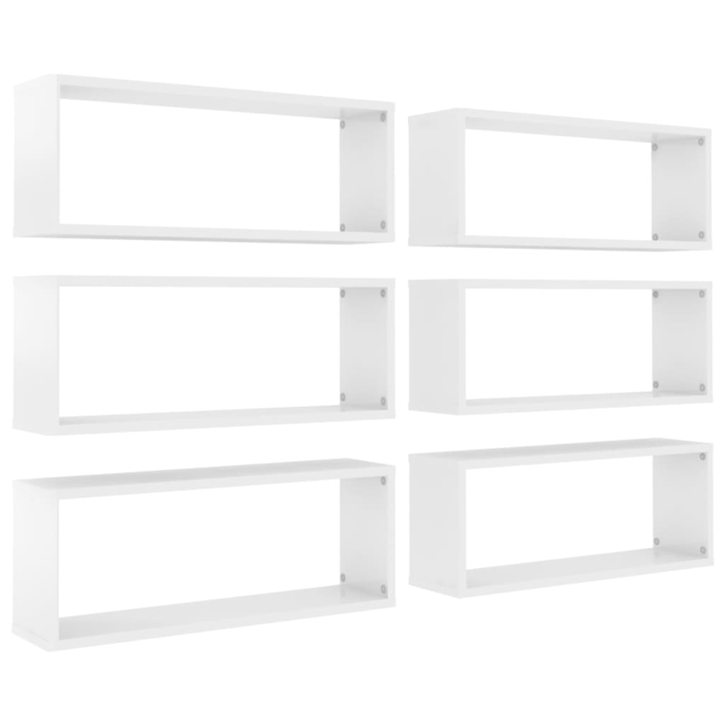 vidaXL Wall Cube Shelves 6 pcs High Gloss White 23.6"x5.9"x9.1" Engineered Wood
