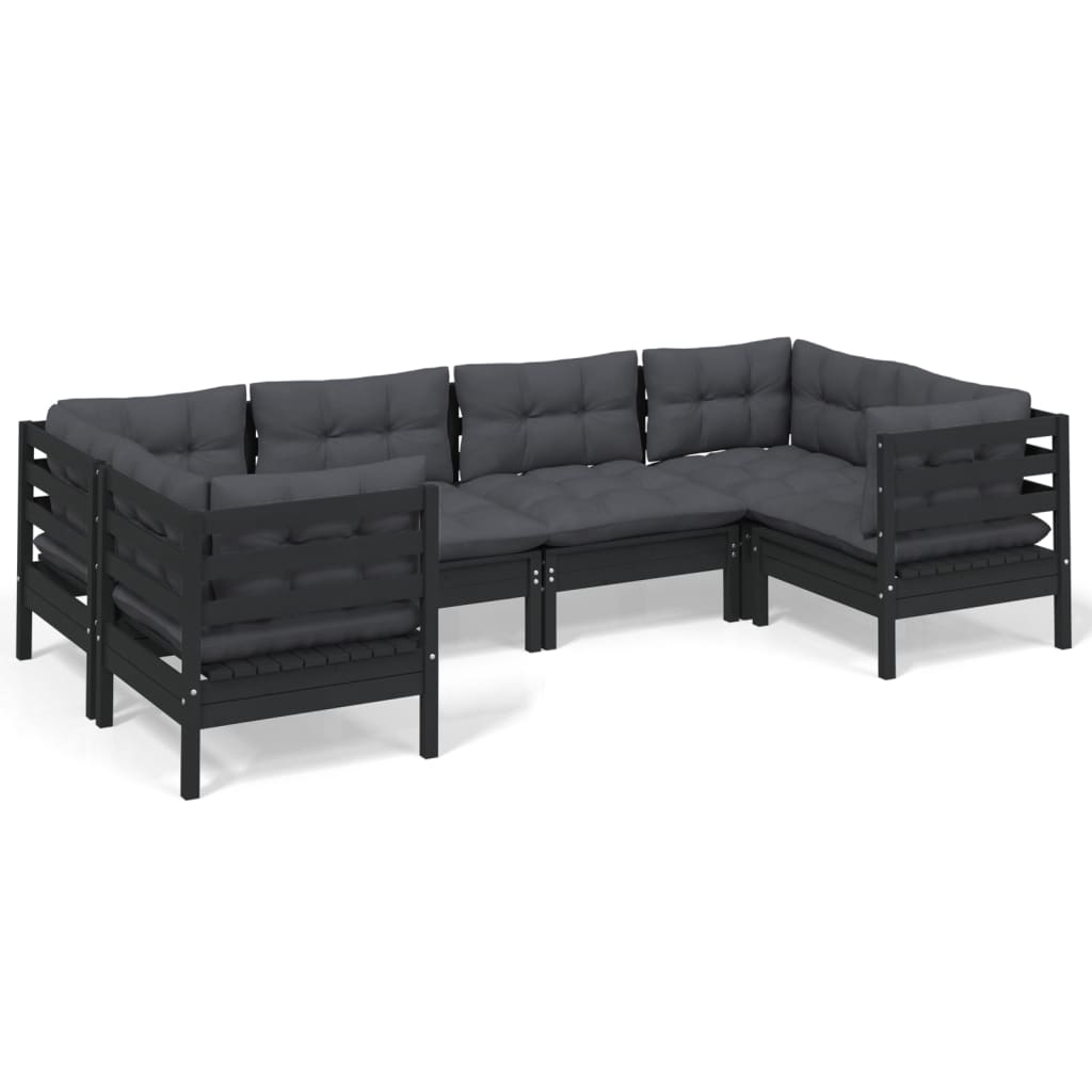 vidaXL 6 Piece Patio Lounge Set with Cushions Black Pinewood