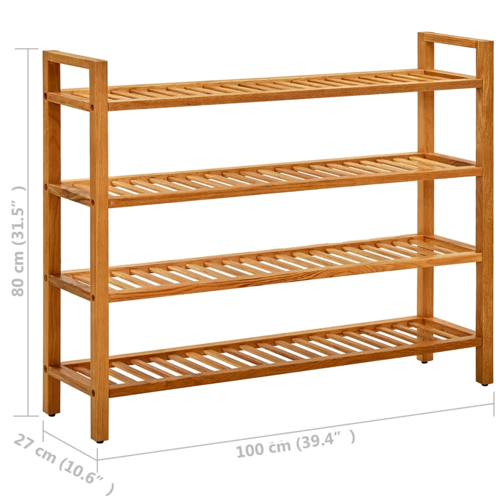 vidaXL Shoe Rack with 4 Shelves 39.3"x10.6"x31.4" Solid Oak Wood