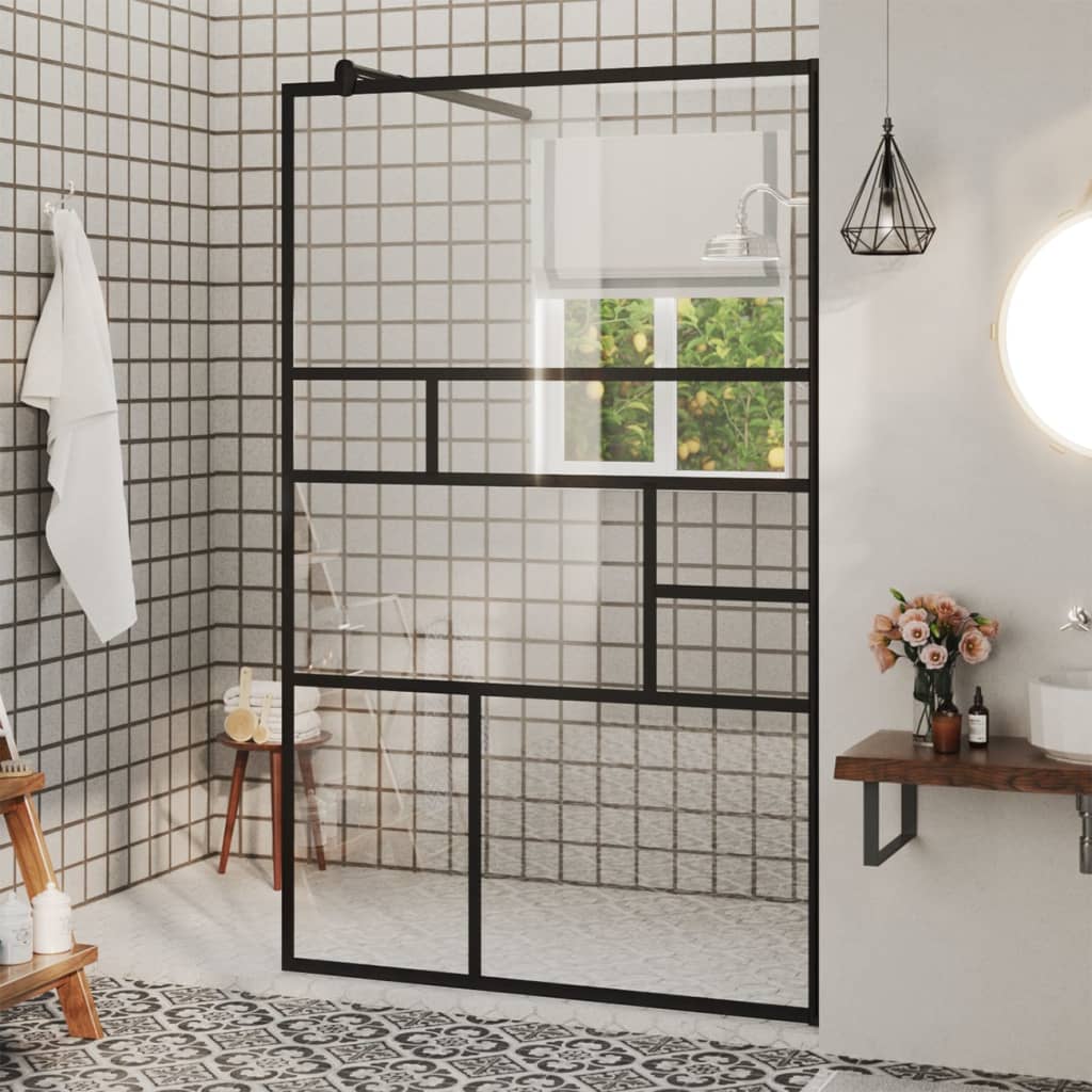 vidaXL Walk-in Shower Wall with Clear ESG Glass 39.4"x76.8" Black