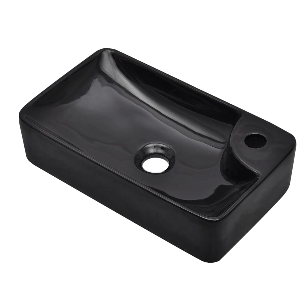 vidaXL Bathroom Basin Ceramic Black 17.3"x9.8"x3.9"