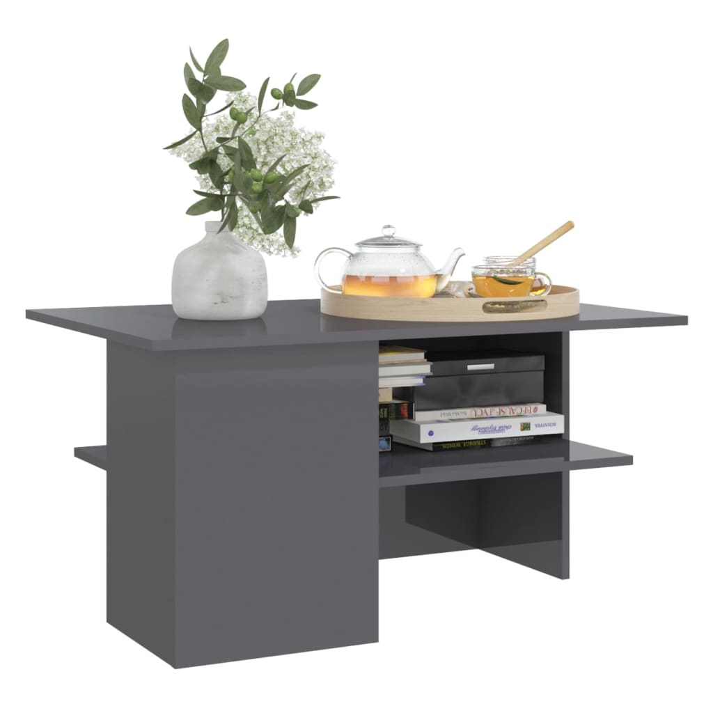 vidaXL Coffee Table High Gloss Gray 35.4"x23.6"x18.3" Engineered Wood