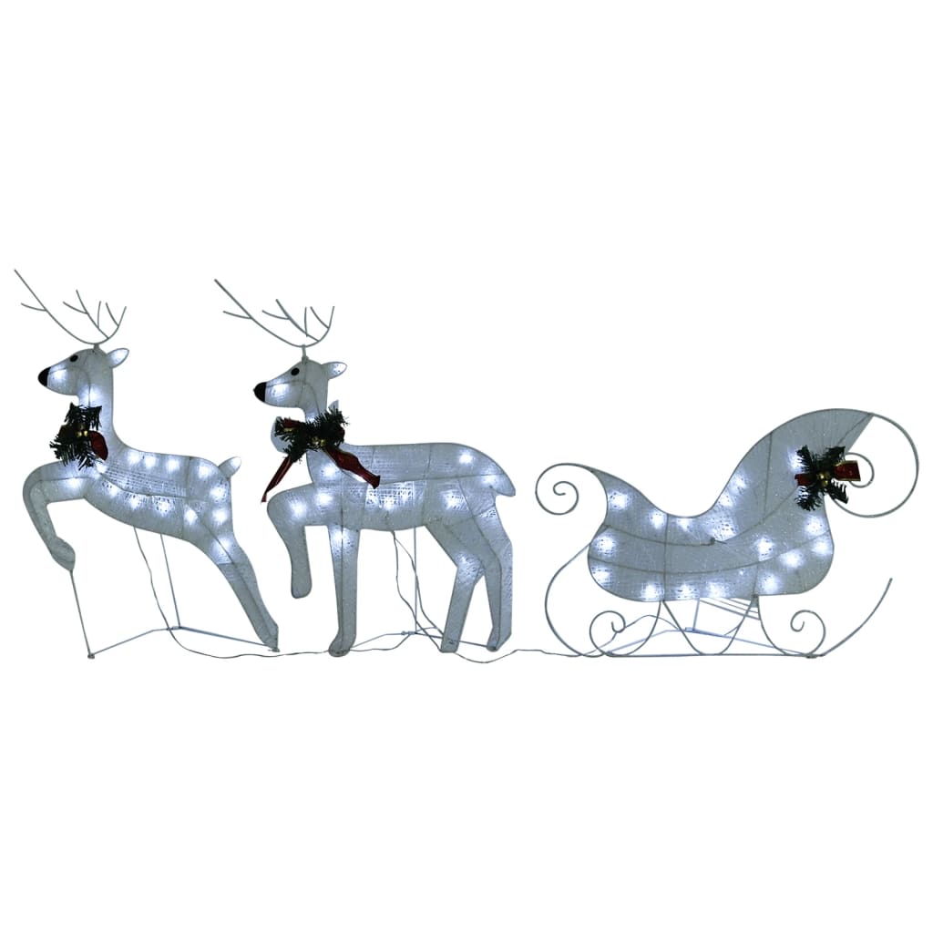 vidaXL Reindeer & Sleigh Christmas Decoration 60 LEDs Outdoor White