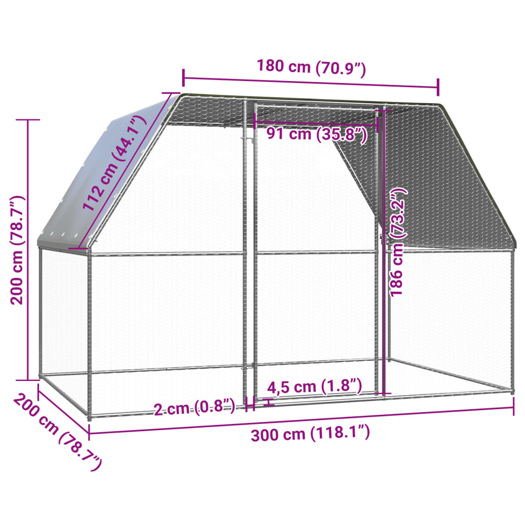 vidaXL Outdoor Chicken Cage 9.8'x6.6'x6.6' Galvanized Steel